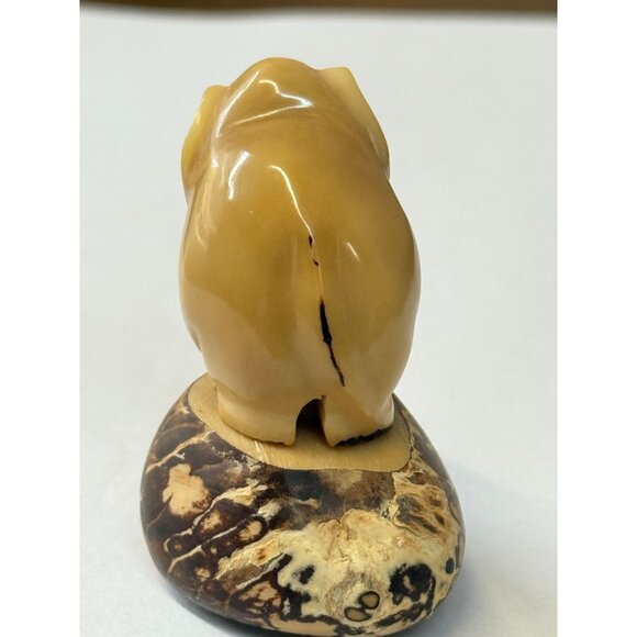 Vintage Miniature Hand Carved Tagua Nut Elephant Figure Standing on A Tagua Nut - Picture 5 of 9